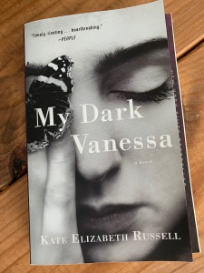 Photo of the book My Dark Vanessa laying on wood
